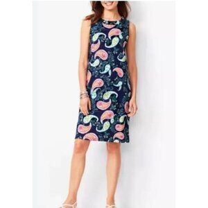Talbots Dress Blue Pink S Small 4 6 Washable Paisley Stretch Cotton Shift NEW